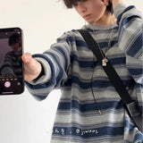 AIDASE  -  Retro Japanese Style Long Sleeve Crew Neck Stripe Workwear Sweatshirt for Men And Women Spring Autumn Couple T-Shirt aidase-shop