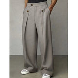 AIDASE  -  Spring Autumn New Fashion Men Casual Suit Pants Multiple Buttons High Waist Loose Straight Trousers Spring Business Soild Pant aidase-shop