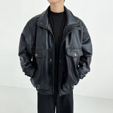 AIDASE  -  American Retro Heavyweight Men's Motorcycle Jacket Loose Flight Stylish Leather Coat Spring Autumn Trendy Brand Casual Outerwear aidase-shop