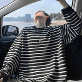 AIDASE  -  Loose Casual Long Sve round Ne T-irt for Teens Autumn New Stripe Couple Base irt Trendy Breathable Polyester Fiber aidase-shop