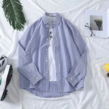 AIDASE  -  Fashion Lapel Button All-match Printed Striped Shirts Men's Clothing 2025 Autumn New Loose Casual Tops Long Sleeve Korean Shirt aidase-shop