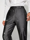 AIDASE  -  Performance Casual Pants Shiny Sequin Plaid Pattern Evening Show Off-Waist Dressing Bottoms Men's Fashion aidase-shop