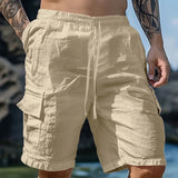 AIDASE  -  cotton and linen tooling shorts, drawstring elastic waist, multi-pocket breathable five-point casual pants aidase-shop