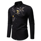 AIDASE  -  New Men's Floral Embroidered Long Sleeved Shirt Single Breast Luxury Male Tops Contrast Color aidase-shop