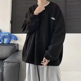 AIDASE  -  Autumn Men's Oversized Waffle Crewneck Sweatshirts Appliques Long Sleeve Pullover Hoodies Korean Fashion Y2K Streetwear Sudadera aidase-shop