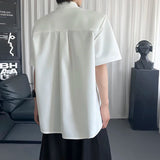 AIDASE  -  Shoulder Padded Men's Shirt Short-sleeved Niche Pleated Design Lapel Single-breasted Solid Color Tops Summer New aidase-shop
