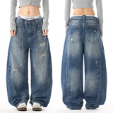 AIDASE  -  Men Brand Fashion Loose Casual Vintage Wide Leg Baggy Broken Hole Ribbed Jeans Cityboy Denim Baggy Jeans Pants Trousers aidase-shop