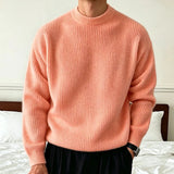 AIDASE  -  Men's Solid Color Knitwear Sweater Spring Autumn Casual Fashion Ribbed Texture Long Sleeve Loose Crew Neck Knit Pullover Sweater aidase-shop