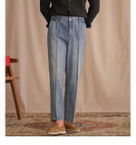 AIDASE  -  Vintage Cotton Men Jeans Suit Pants Elastic High Waisted Straight Trousers British Business Style  Casual Naples Denim Pant aidase-shop