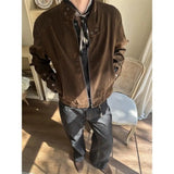 AIDASE  -  Modern Era Harrington Jaet in Chestnut Suede for Men And Women Retro American Sle Couple's Coat with Button Detail aidase-shop