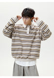 AIDASE  -  Autumn Winter New Fashion Men’s Striped Casual Trendy Turn-down Collar Long Sleeve Button Pullover Polo Shirts Male Clothes Tops aidase-shop
