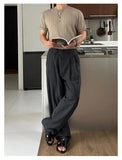 AIDASE  -  Men's Korean Light Luxury Draped Linen Wide Leg Pants Leisure Button-down Solid Color Straight Premium Elegant Sweatpants M-3XL aidase-shop