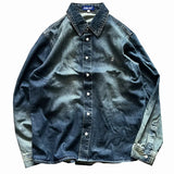 Aidase 100% Cotton American Retro Casual Washed Denim Shirt Monkey Craft Gradient Spring Autumn Vintage Men's Soft Shirts Coats Y2k aidase-shop
