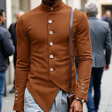 AIDASE  -  Men Jackets Solid Color Stand Collar Long Sleeve Button Irregular Coats Men Streetwear 2025 Fashion Casual Male Jackets aidase-shop