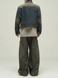 AIDASE  -  Short Japanese Distressed Denim Jacket Men Women Retro Fake Two-piece Double Necked Jackets High Street Wide Shoulder Jean Coats aidase-shop
