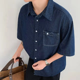 AIDASE  -  Blue Casual Short Sleeve Denim Shirt for Men Summer New Loose Style with Pocket Versatile Simple Design Top Casual Shirt aidase-shop
