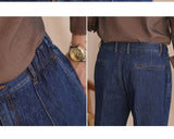 AIDASE  -  Vintage Cotton Men Jeans Suit Pants Elastic High Waisted Straight Trousers British Business Style  Casual Naples Denim Pant aidase-shop