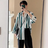AIDASE  -  New Spring and Autumn Fashion Trend Men's Polo Neck Stripe Contrast Color Long Sleeve Handsome Versatile Casual Loose Shirt aidase-shop