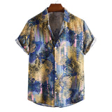 AIDASE  -  Roll-Up Sleeves Men'S Shirt With Pocket Casual Men'S Loose Lapel Print Color Contrast Ethnic Short Sleeve Roupas Masculinas aidase-shop