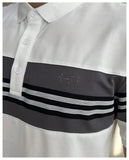 AIDASE  -  Summer New British Slim-Fitting Gray and White Striped Short-Sleeved Polo Shirt Men's T-shirt aidase-shop