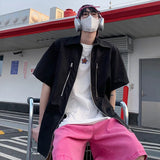 AIDASE  -  Summer Short Sleeved Shirt Men Oversized Black Casual Shirt Men Streetwear Korean Loose Zipper Shirt Mens Hawaiian Shirts aidase-shop