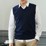 AIDASE  -  Men's Sleeveless Thickened V-neck Knitted Sweater Vest Casual Autumn Winter New Style Pure Color Short Sleeve Knitwear aidase-shop