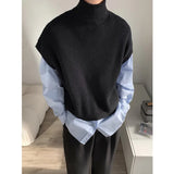 Aidase Turtleneck Sweater Vest Men Warm Fashion Winter Casual Knitted Pullover Men Korean Loose Short Sweater Vest Men Jumper Clothes