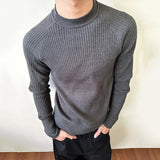 AIDASE  -  Pit Strip Design Men's Tees Long Sleeved Casual Knitting Round Collar Tops Slim Solid Color Male T-shirts Summer 9W3224