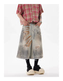 AIDASE  -  Retro Mud Dyed Rust Used in Old Street Hip-hop Wide-leg 7-point Ripped Denim Shorts aidase-shop