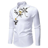AIDASE  -  New Men's Floral Embroidered Long Sleeved Shirt Single Breast Luxury Male Tops Contrast Color