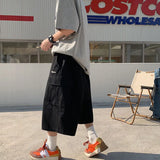 Aidase Oversized Loose Streetwear Women Cropped Pants Japanese Hip Hop Pockets Cargo Wide Leg Trousers Retro Casual Straight Pants
