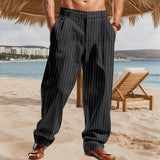 AIDASE  -  Vintage Loose Straight Linen Pants Men Daily Casual Linen Breathable Trousers 2025 Spring Summer Stylish Mens Striped Trousers aidase-shop
