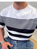 AIDASE  -  Summer Men's Knitted round Ne T-irt Thin ort Sve Breathable Faionable Striped Sea Soul irt Versatile Casual... aidase-shop