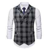 AIDASE  -  Trendy Sleeveless Slim Waistcoats Mens Spring Fashion Lapel Buttoned Plaid Striped Vest Jackets Men Casual Tie-up Suit Coat Male aidase-shop