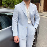 Aidase Summer Thin Men Leisure Blue Striped Seersucker Suit British Gentry Suit Men Suit Business Tuxedos Slim Fit Groom Men Suit aidase-shop