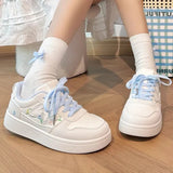 AIDASE  -  New Spring Women's White Shoes Embroidered Floral Thick Sole Platform Sneakers Lightweight Casual Skate Shoes for Students aidase-shop