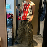 Aidase American Striped Knitted Vest Men Women Color Blocking Sleeveless Knit Tank Tops Summer Fashion Vintage Tshirs Camisoles Unisex