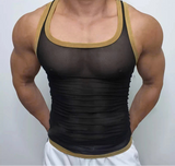 =Aidase New Men Summer Casual Vest U Neck Sleeveless Contrast Color Fishnet Comfortable Cool Tank Tops Clubwear Mesh Tanks aidase-shop