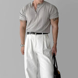 AIDASE  -  New Fashion Men Henry Collar T-Shirt Leisure Luxury Knit Short Sleeve Tops Korean Style Summer Stretchy Breathable Fitness Tees aidase-shop