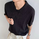 AIDASE  -  Trendy Slim Short Sleeve Knit Mens Polo Shirts Vintage Twist Jacquard Knitted Polo Shirt For Men's Summer Fashion Lapel Pullover aidase-shop