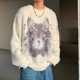 Aidase Fluffy Sweaters Men Loose Spring Autumn Outdoor All-match Korean Style Classic Normcore Prevalent O-neck Print Stylish Hip Hop aidase-shop