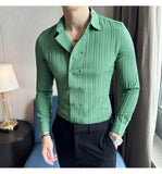 Aidase Men's Solid Color Long-Sleeved Shirt Fashionable Elegant Double-Breasted Ball Nightclub Tops Striped Lapel Shirt aidase-shop