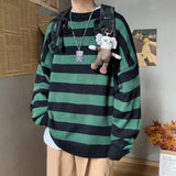 AIDASE  -  Classic Vintage Striped Sweater Men's Casual Japanese Trendy Red White Pullover Loose Round Neck Couple's Jumper Street Kintwear aidase-shop