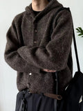 AIDASE  -  New Korean Fashion Button Hoodie Cardigan For Man Y2K Retro Brown Knitted Sweaters High Street Casual Cardigans Knitwear aidase-shop