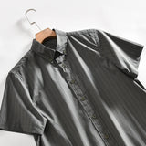AIDASE  -  Summer Cotton Striped Shirt Men's Artistic Pinstripe Lapel Casual Short-sleeved Shirt Korean Fashion Exquisite Trend Solid Top aidase-shop