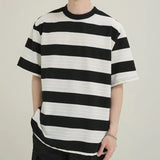 AIDASE  -  Summer Preppy Style Striped T-shirts For Men High Street Fashion Cotton Short Sleeve Tee Tops Y2K Vintage Pullover T Shirts aidase-shop
