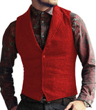 Aidase Grey Herringbone Men's Vests Lapel V Neck Wool Casual Formal Business Vest Slim Fit Gilet Waistcoat Groomman aidase-shop