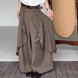 AIDASE  -  Korean Retro Trousers Skirt Solid Button Top Japanese Style New Men Women Irregular Design Pants Oversized Hakama Aesthetic aidase-shop