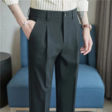 AIDASE  -  High-quality thin section semi-elastic waist small straight casual suit pants men's pants aidase-shop