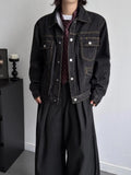 AIDASE  -  Loose Fit American Retro Design Denim Jacket with Pockets for Men Thickened Shoulder Line Spring Autumn Casual Outerwear aidase-shop